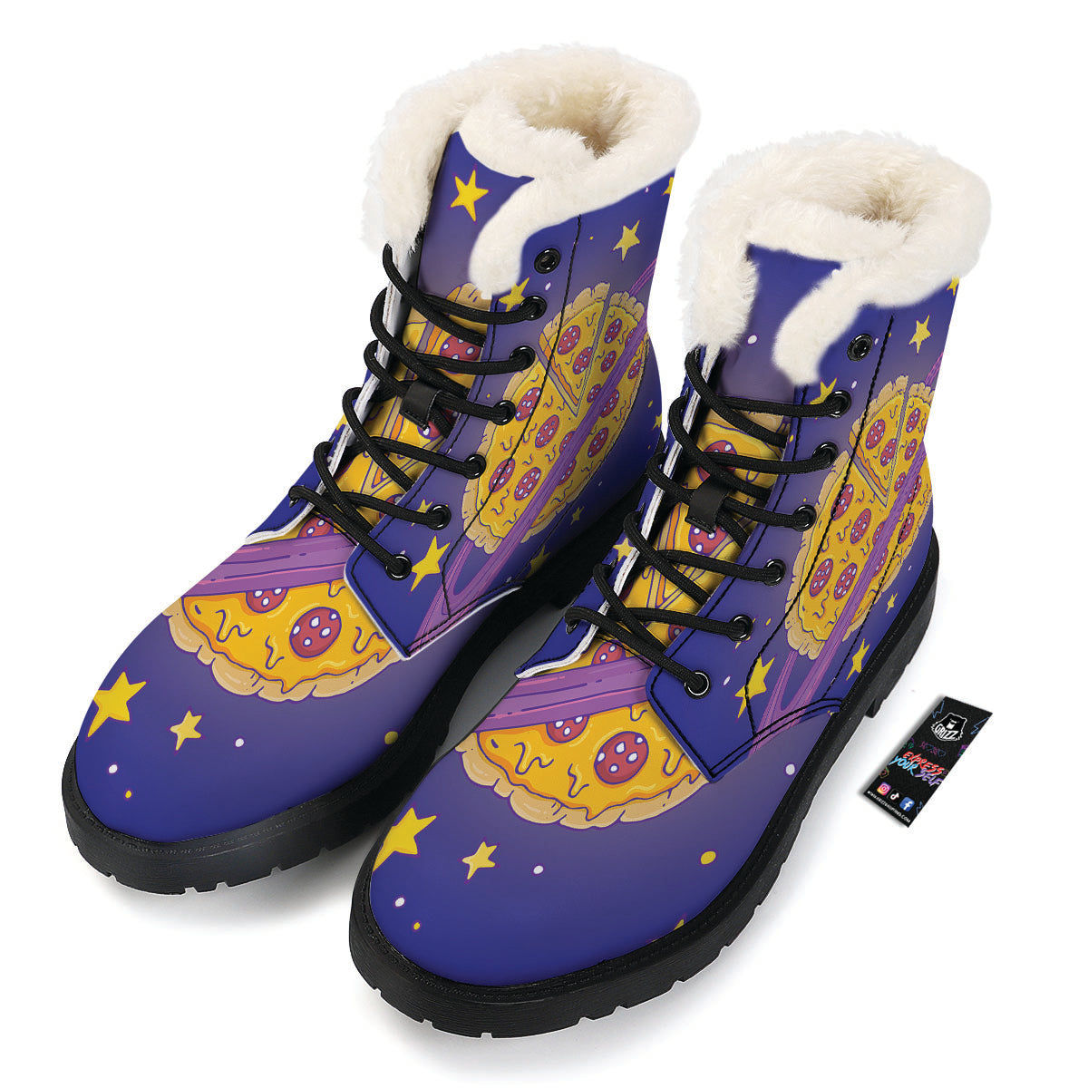 Cartoon Pizza Planet Print Winter Boots-grizzshop