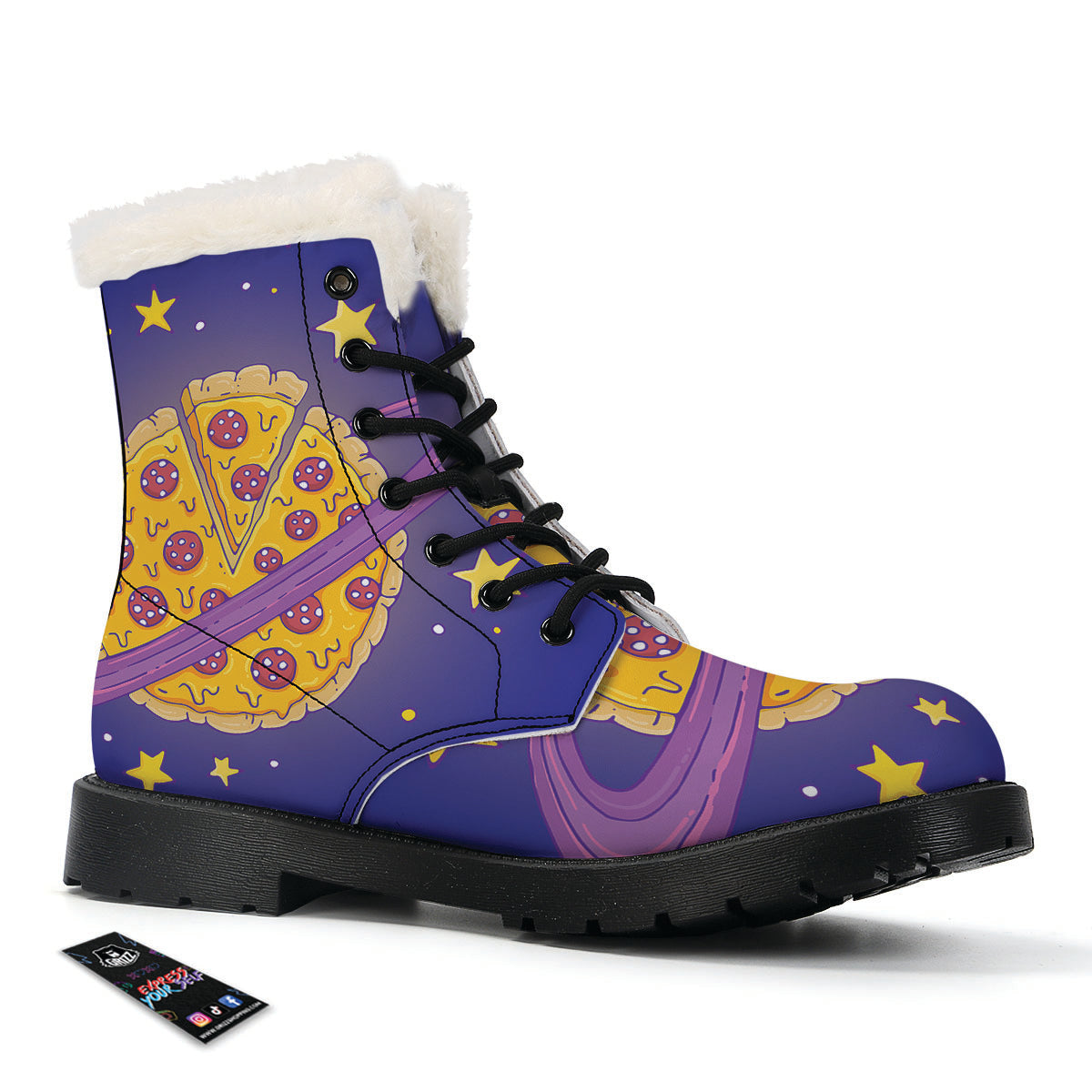 Cartoon Pizza Planet Print Winter Boots-grizzshop
