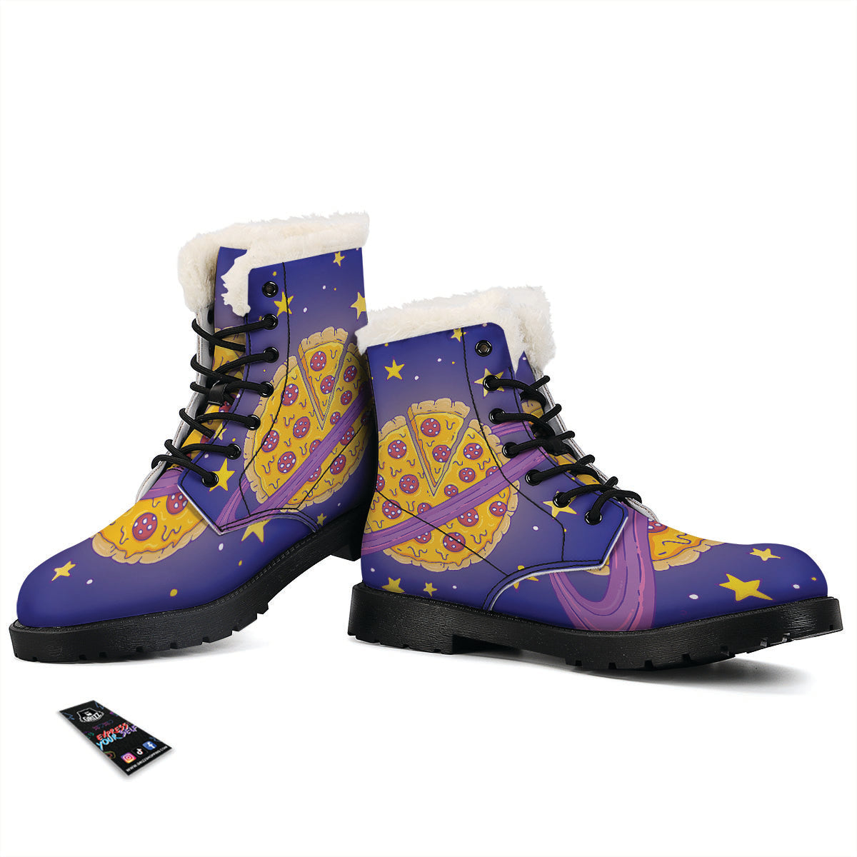 Cartoon Pizza Planet Print Winter Boots-grizzshop
