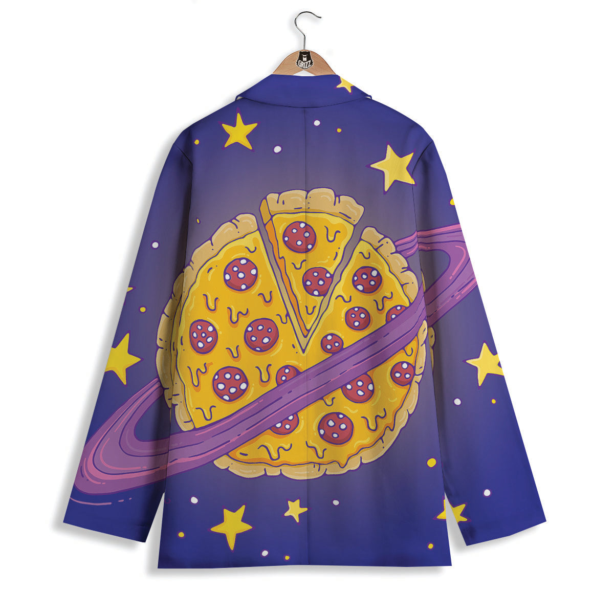 Cartoon Pizza Planet Print Women's Blazer-grizzshop