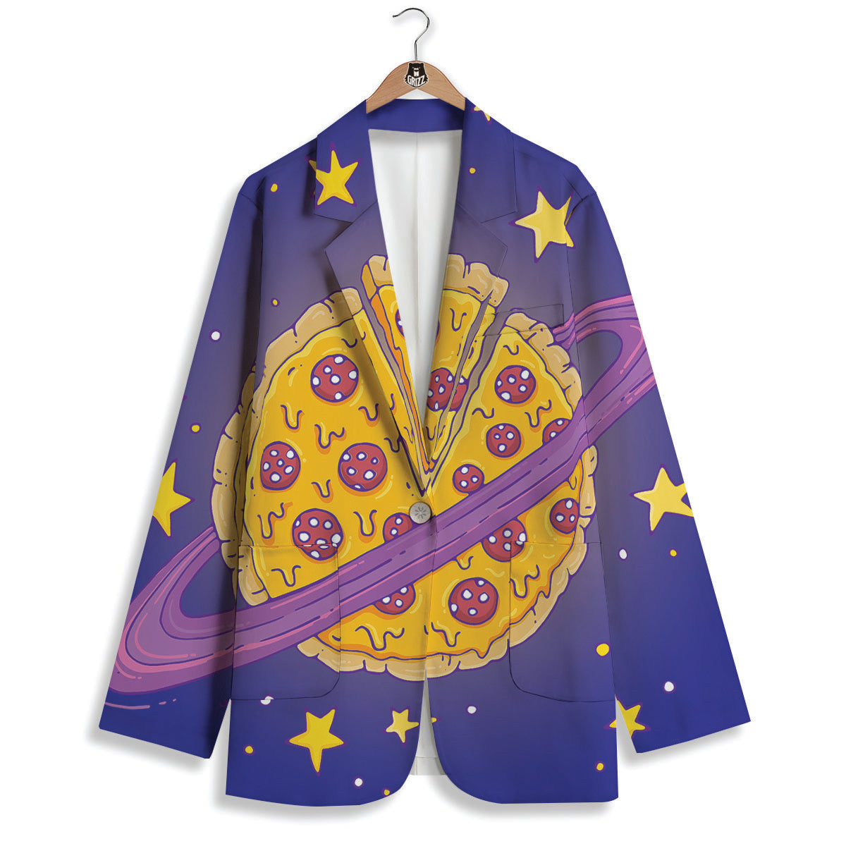 Cartoon Pizza Planet Print Women's Blazer-grizzshop