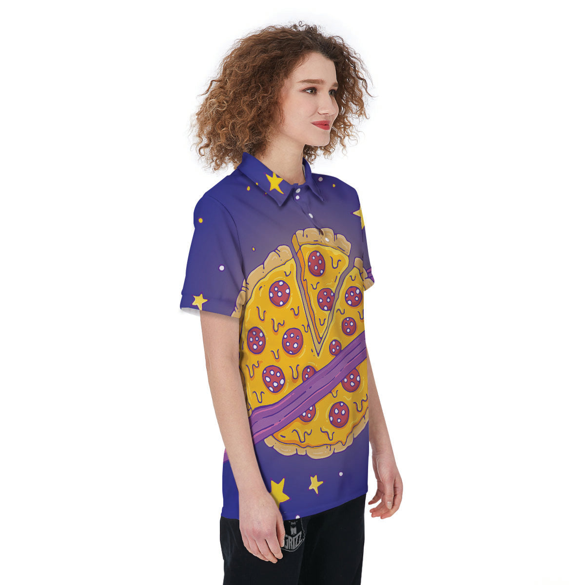 Cartoon Pizza Planet Print Women's Golf Shirts-grizzshop