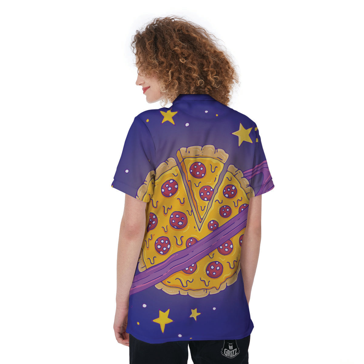 Cartoon Pizza Planet Print Women's Golf Shirts-grizzshop