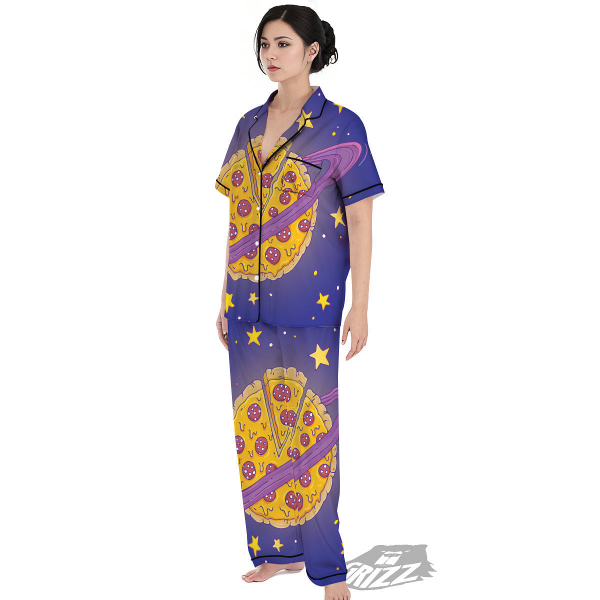 Cartoon Pizza Planet Print Women's Pajamas Set-grizzshop