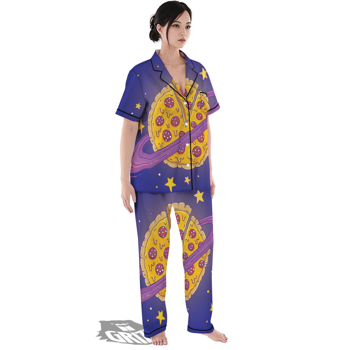 Cartoon Pizza Planet Print Women's Pajamas Set-grizzshop