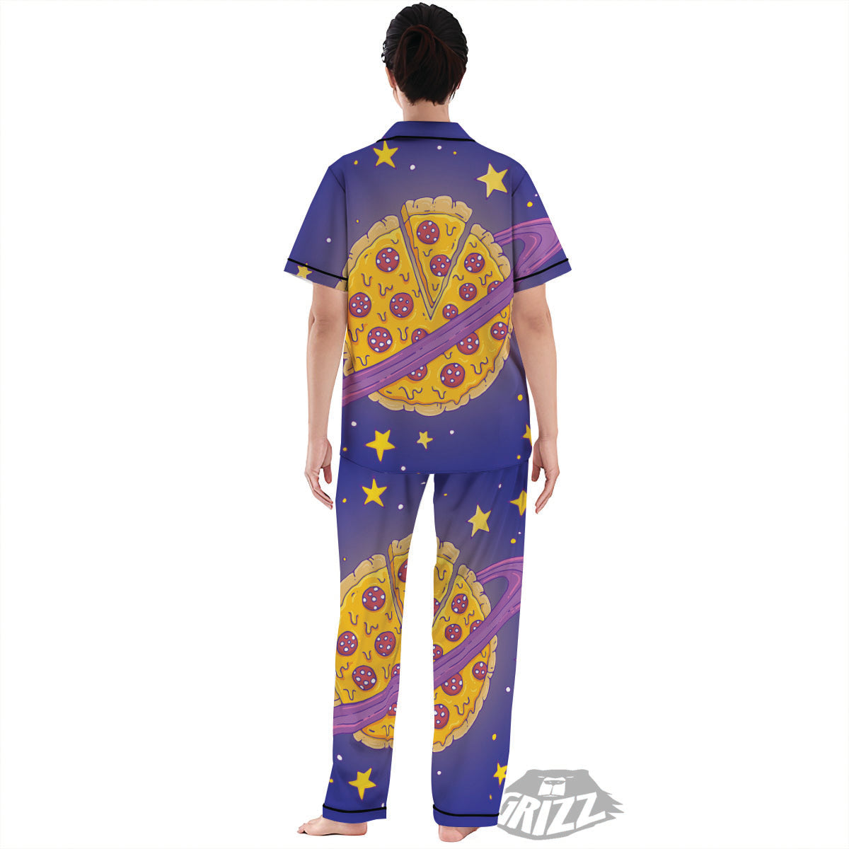 Cartoon Pizza Planet Print Women's Pajamas Set-grizzshop