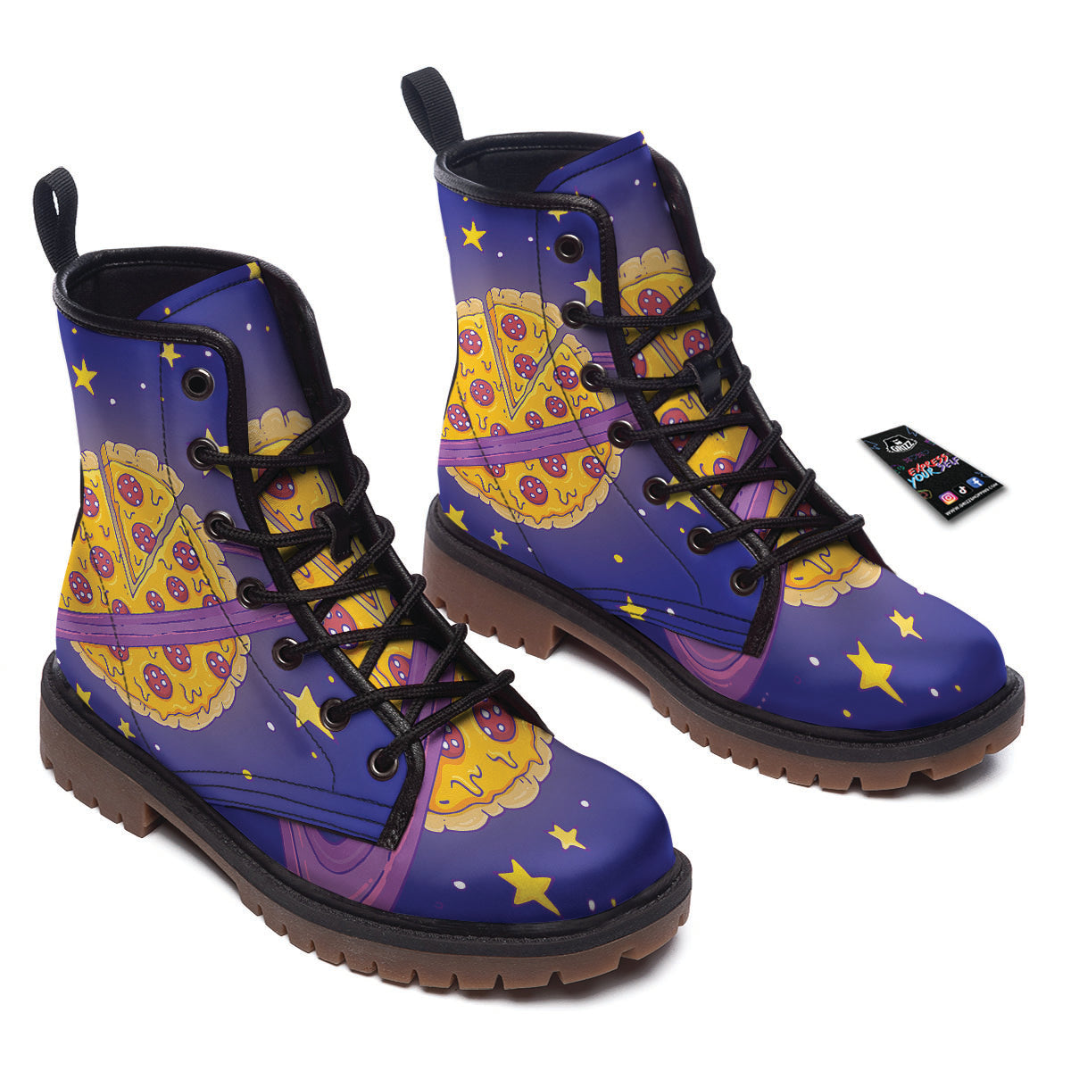 Cartoon Pizza Planet Print Work Boots-grizzshop