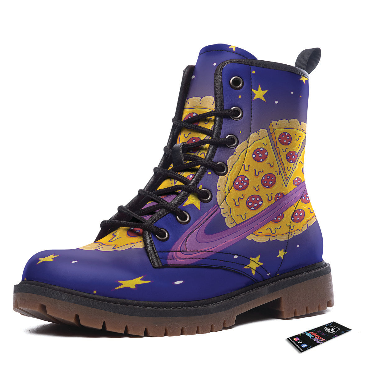Cartoon Pizza Planet Print Work Boots-grizzshop