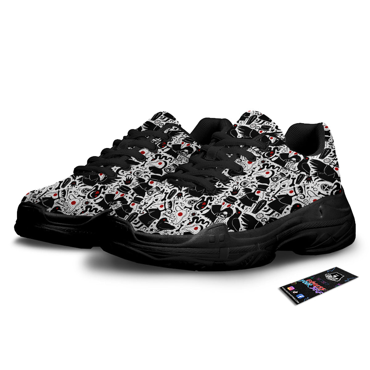 Cartoon Plague Doctors And Crows Red Eyes Print Pattern Black Chunky Shoes-grizzshop