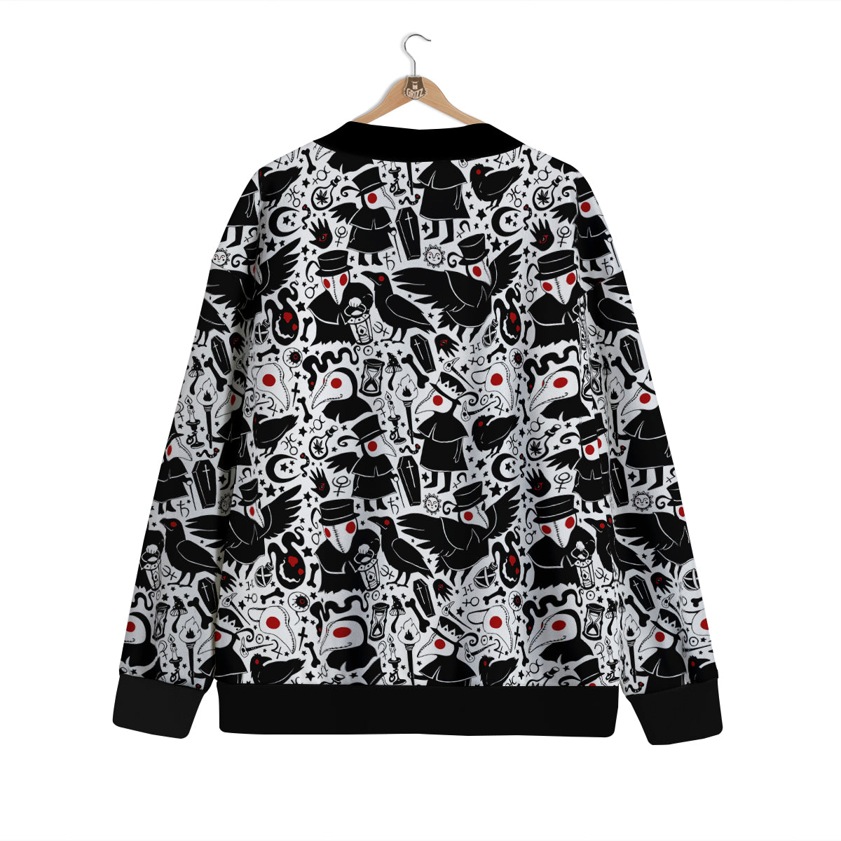 Cartoon Plague Doctors And Crows Red Eyes Print Pattern Cardigan-grizzshop