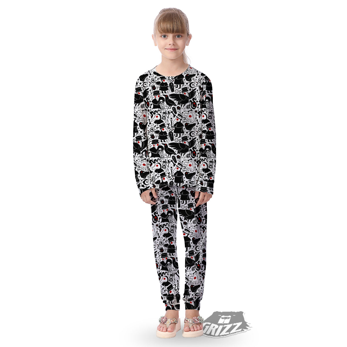 Cartoon Plague Doctors And Crows Red Eyes Print Pattern Kid's Pajamas-grizzshop