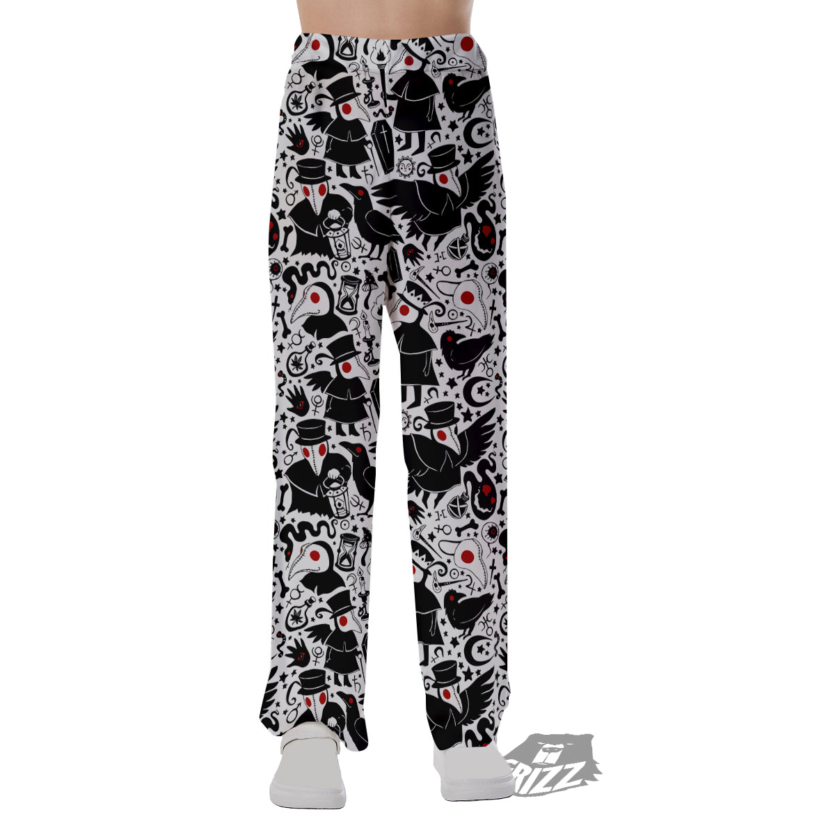 Cartoon Plague Doctors And Crows Red Eyes Print Pattern Pajama Pants-grizzshop