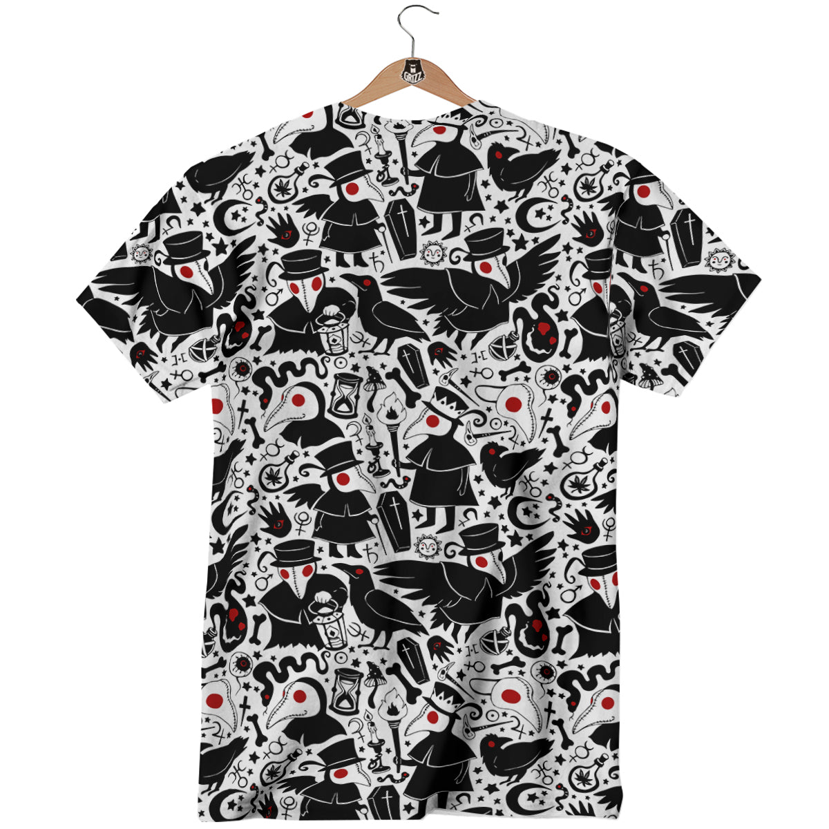 Cartoon Plague Doctors And Crows Red Eyes Print Pattern T-Shirt-grizzshop