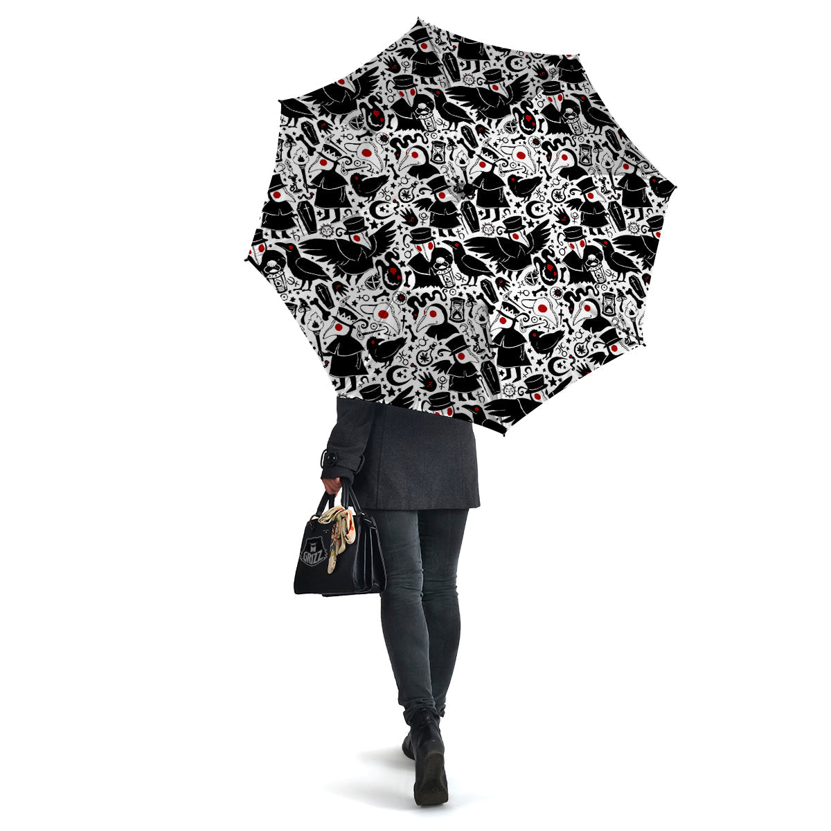 Cartoon Plague Doctors And Crows Red Eyes Print Pattern Umbrella-grizzshop