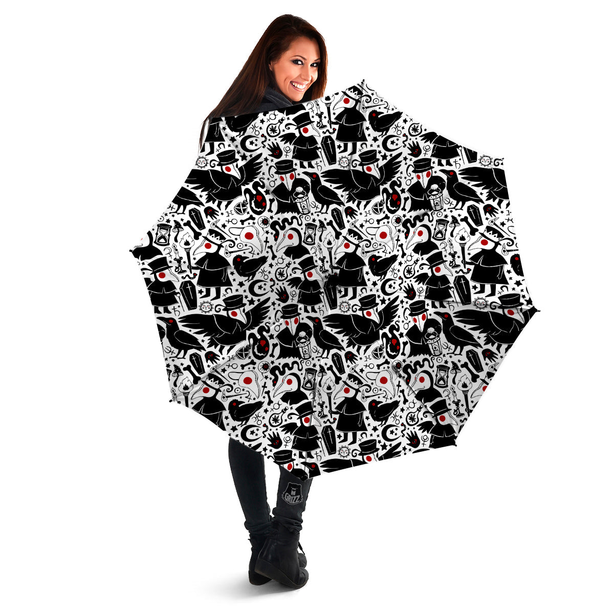 Cartoon Plague Doctors And Crows Red Eyes Print Pattern Umbrella-grizzshop