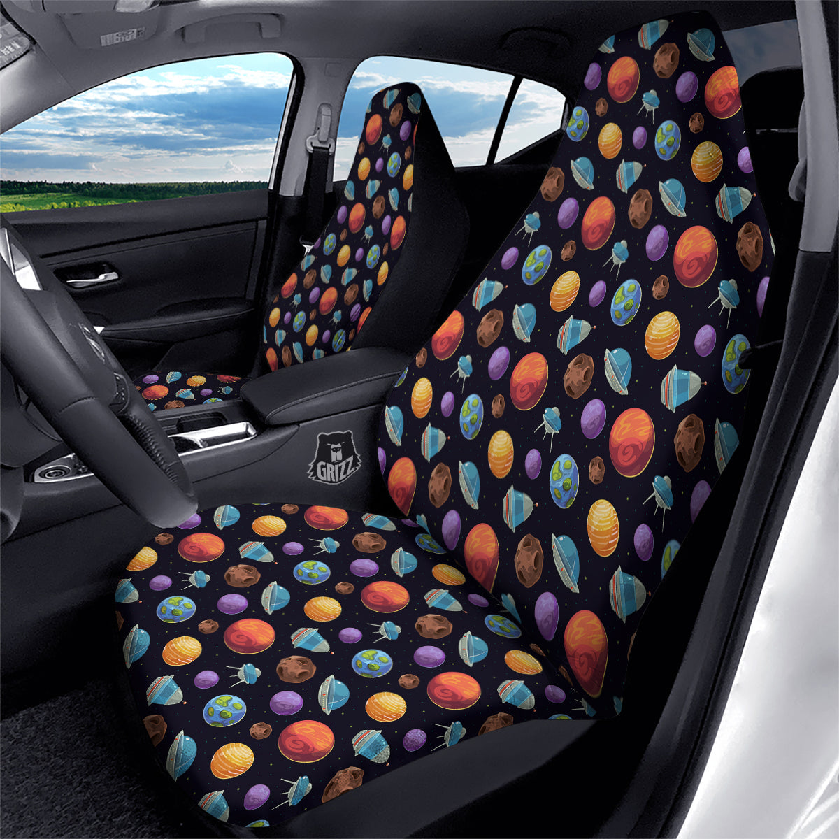 Cartoon Planets Colorful UFO Print Pattern Car Seat Covers-grizzshop