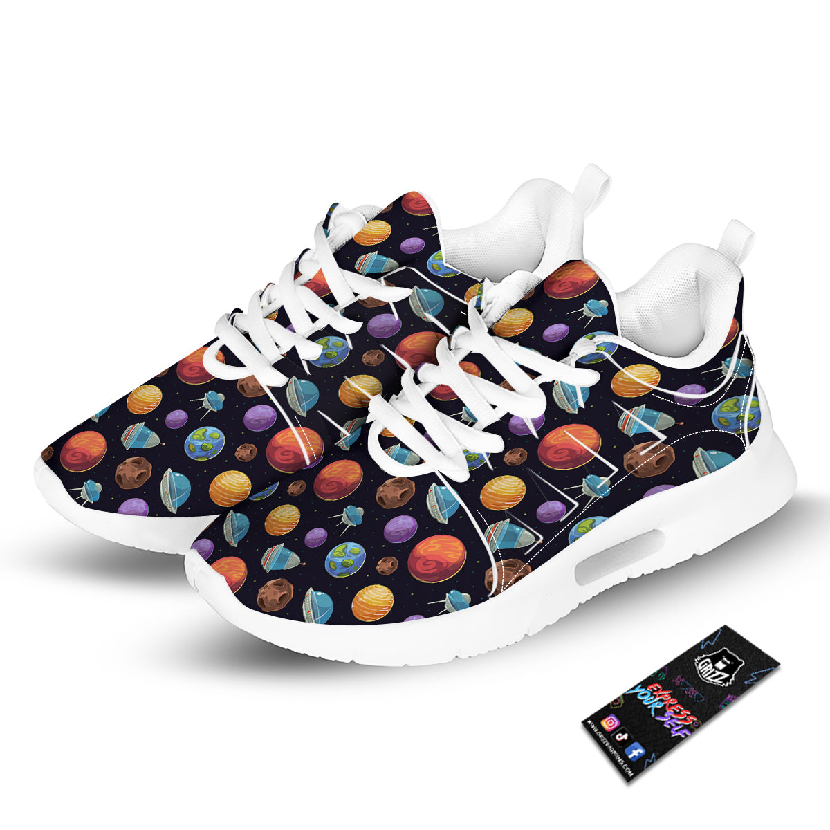 Cartoon Planets Colorful UFO Print Pattern Tennis Shoes-grizzshop