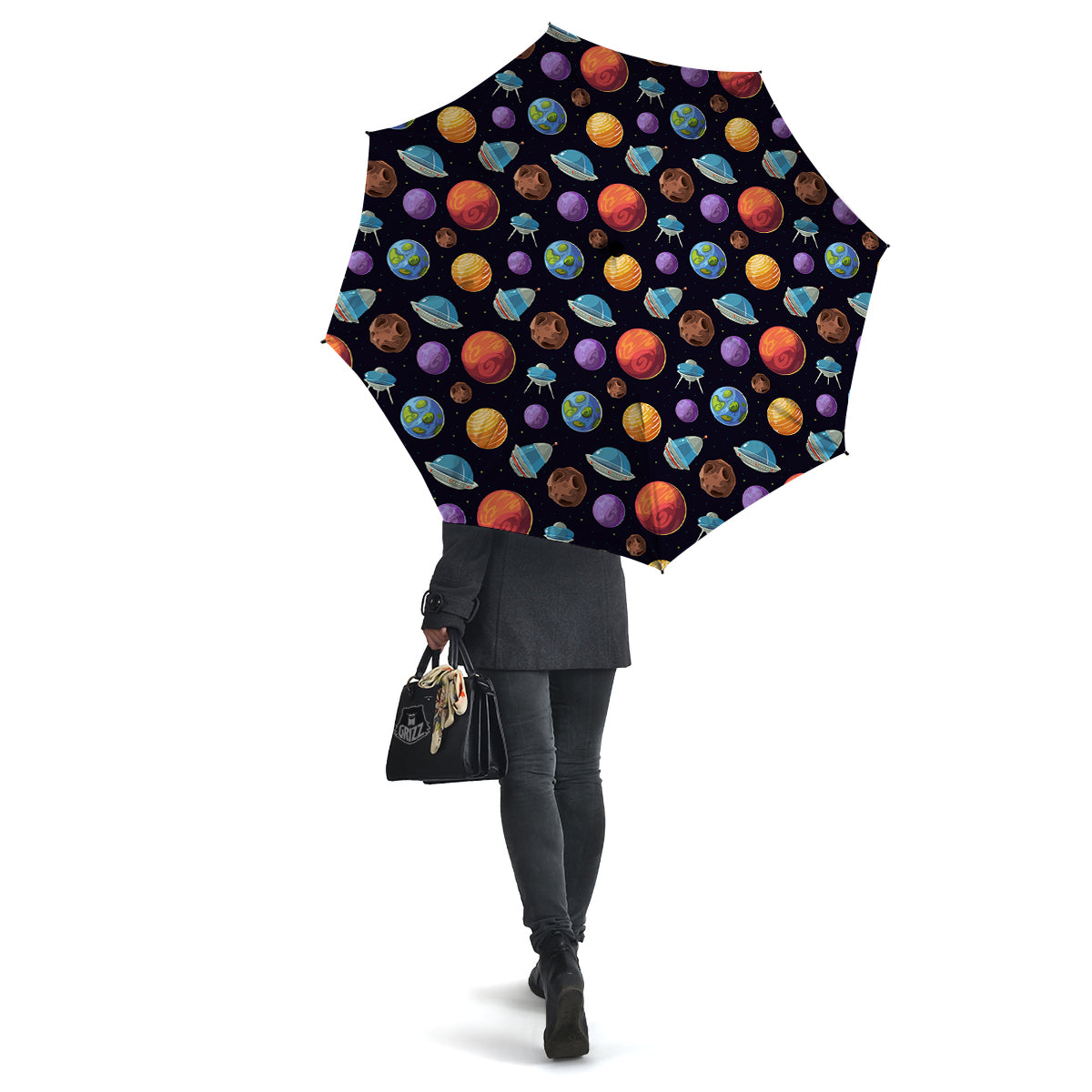 Cartoon Planets Colorful UFO Print Pattern Umbrella-grizzshop