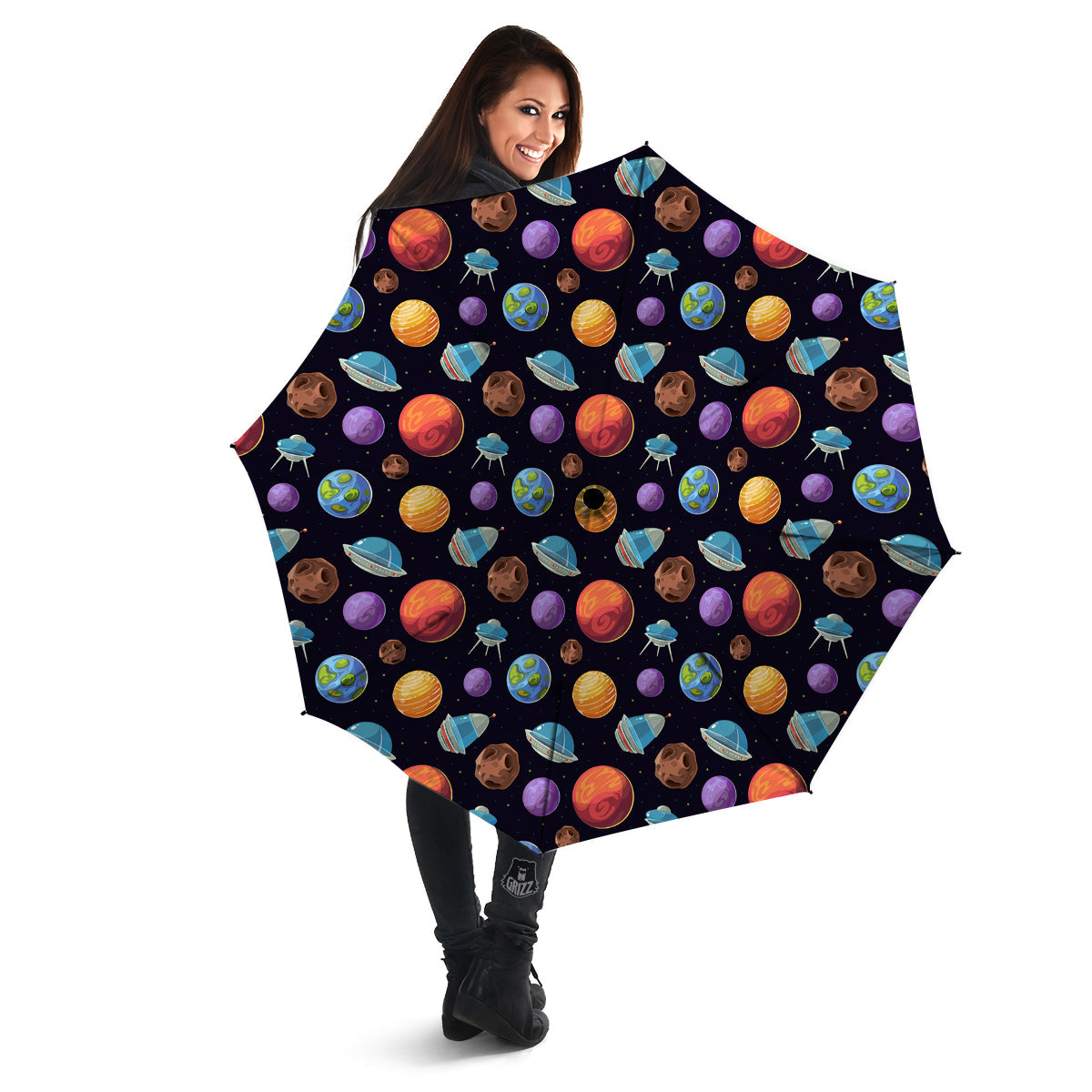 Cartoon Planets Colorful UFO Print Pattern Umbrella-grizzshop