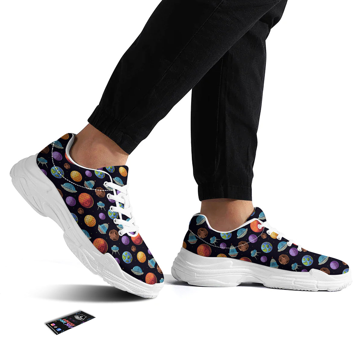 Cartoon Planets Colorful UFO Print Pattern White Chunky Shoes-grizzshop