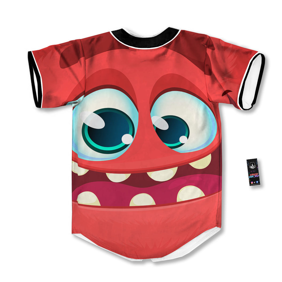 Cartoon Red Monster Face Cute Print Baseball Jersey-grizzshop