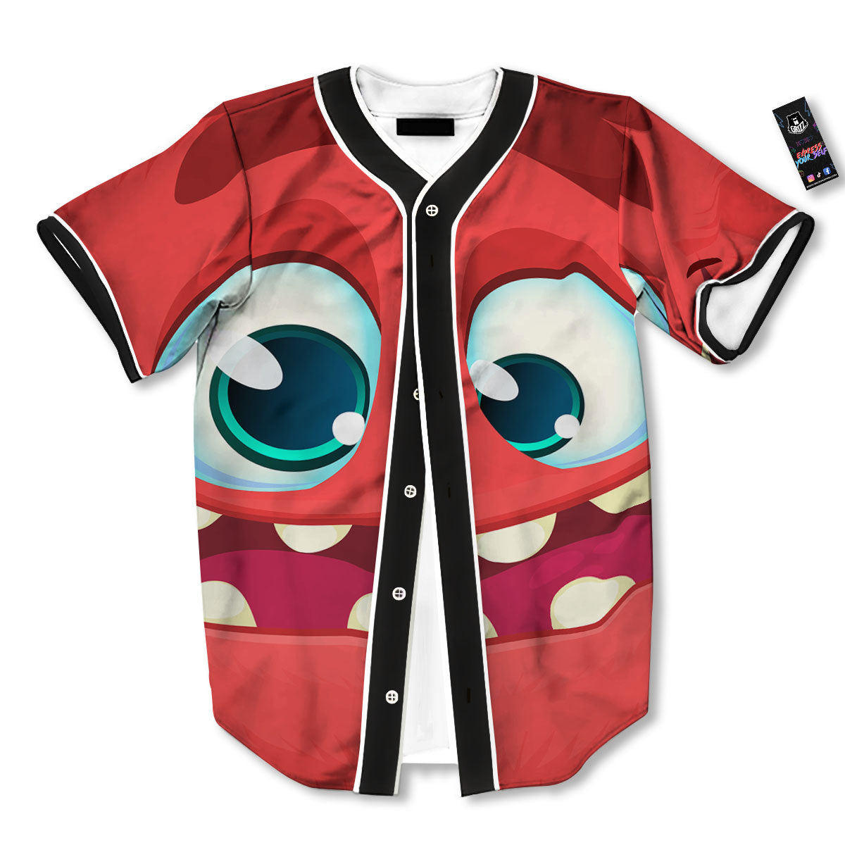 Cartoon Red Monster Face Cute Print Baseball Jersey-grizzshop