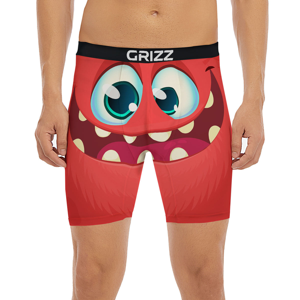 Cartoon Red Monster Face Cute Print Boxer Briefs-grizzshop