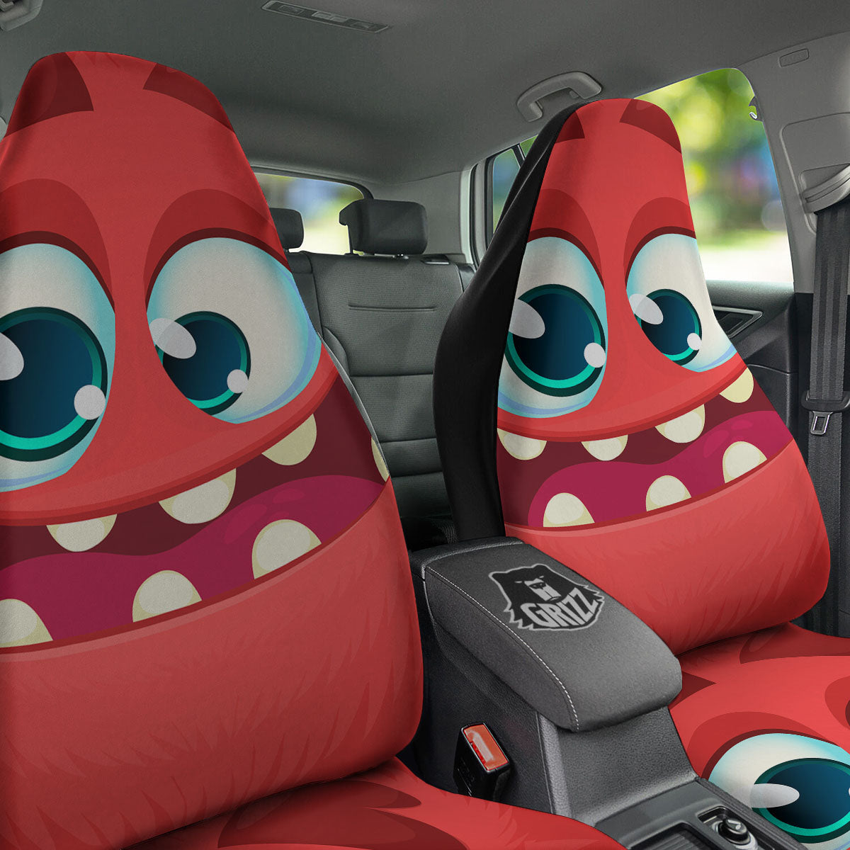 Cartoon Red Monster Face Cute Print Car Seat Covers-grizzshop