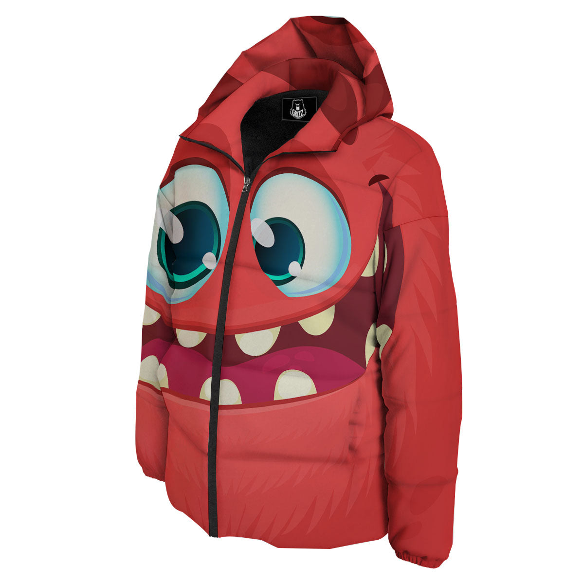 Cartoon Red Monster Face Cute Print Down Jacket-grizzshop