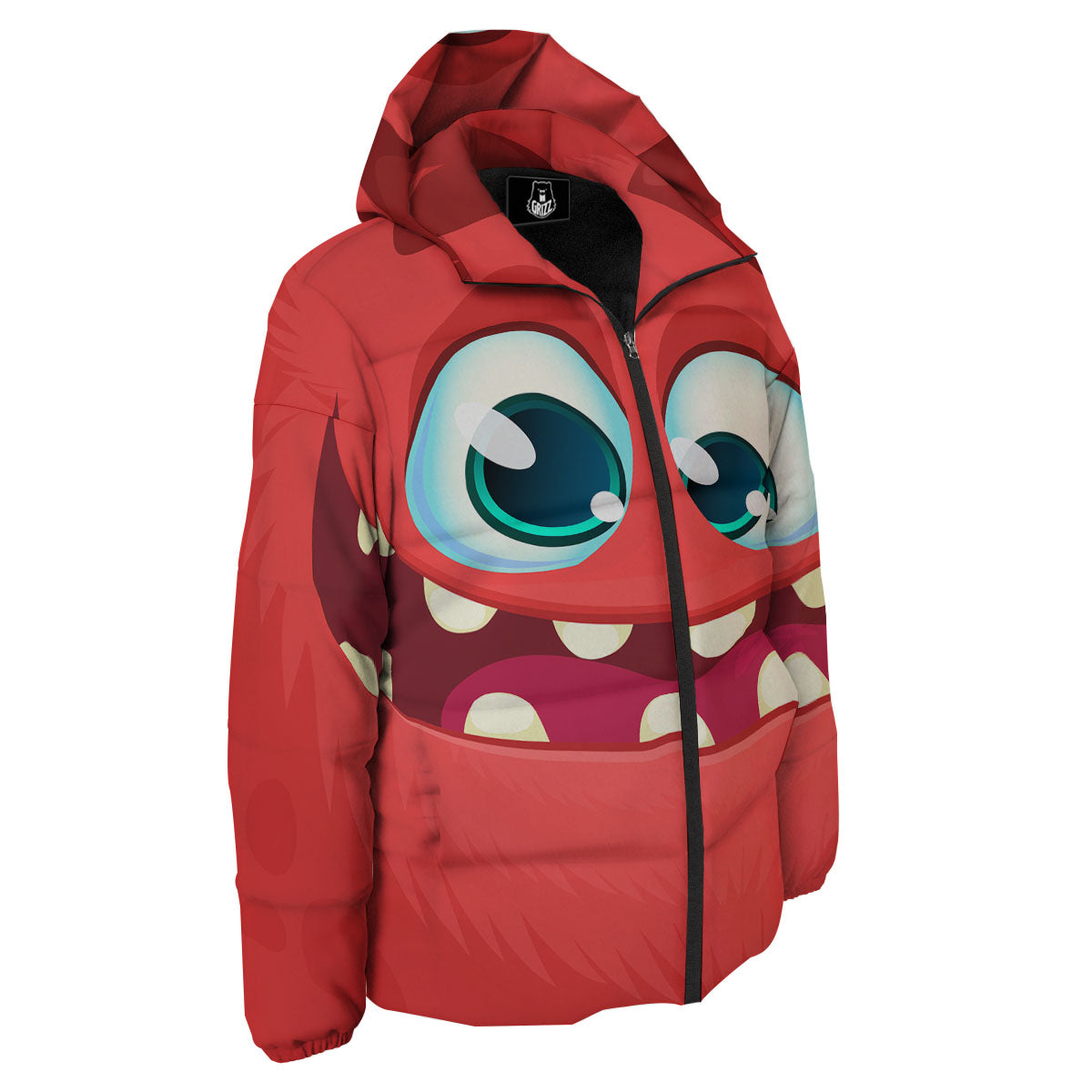 Cartoon Red Monster Face Cute Print Down Jacket-grizzshop