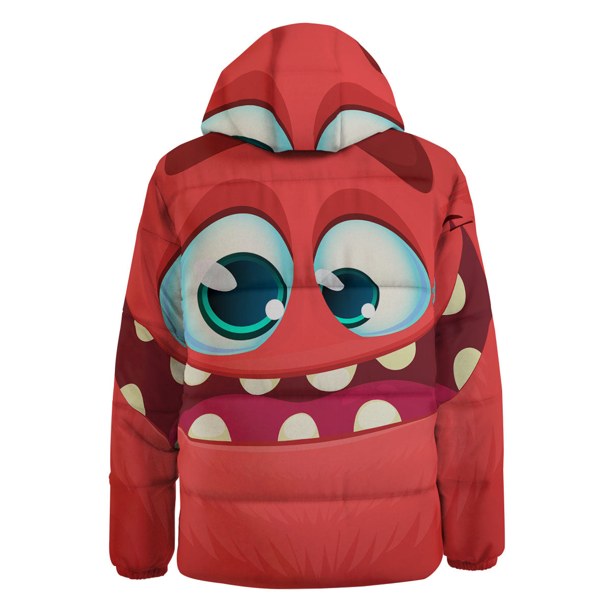 Cartoon Red Monster Face Cute Print Down Jacket-grizzshop