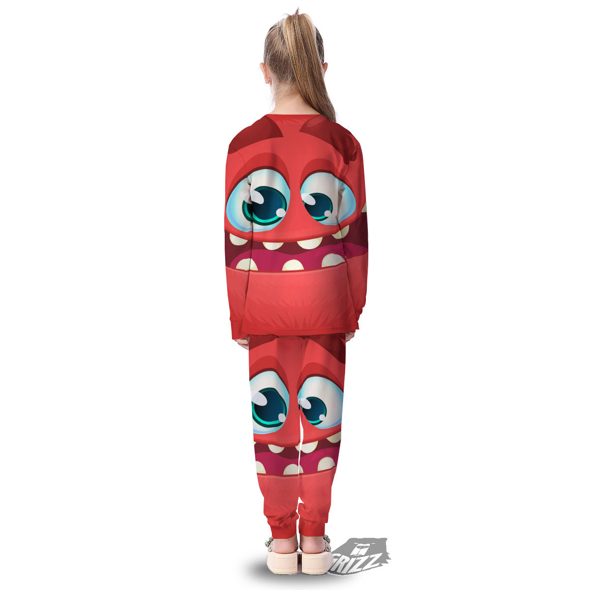 Cartoon Red Monster Face Cute Print Kid's Pajamas-grizzshop