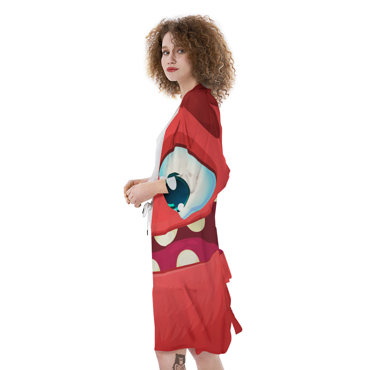Cartoon Red Monster Face Cute Print Kimono-grizzshop