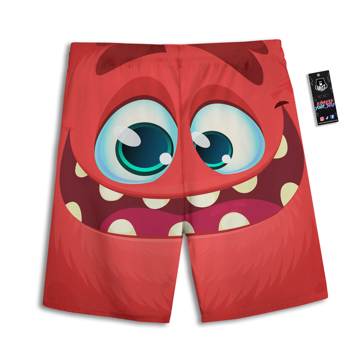 Cartoon Red Monster Face Cute Print Men's Athletic Shorts