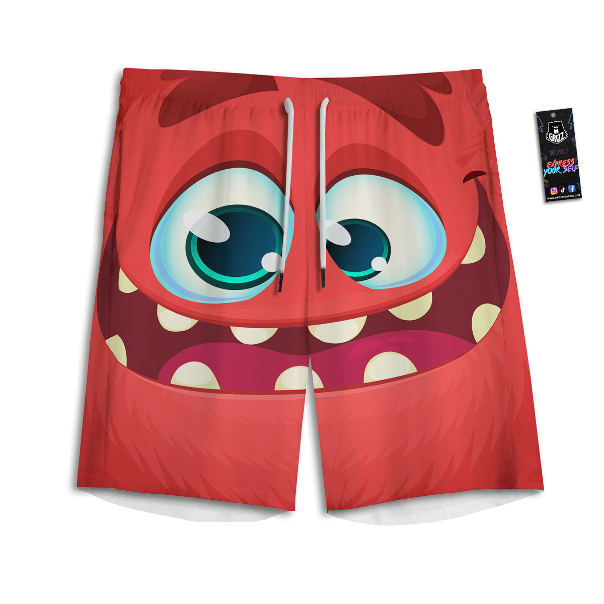 Cartoon Red Monster Face Cute Print Men's Athletic Shorts