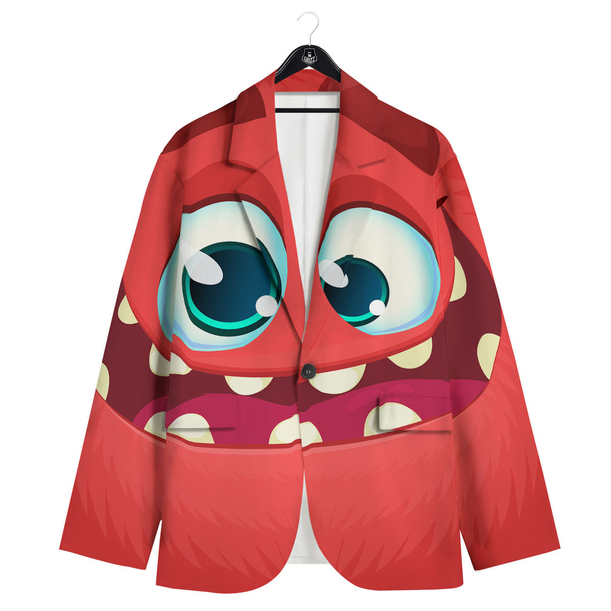 Cartoon Red Monster Face Cute Print Men's Sport Coat-grizzshop