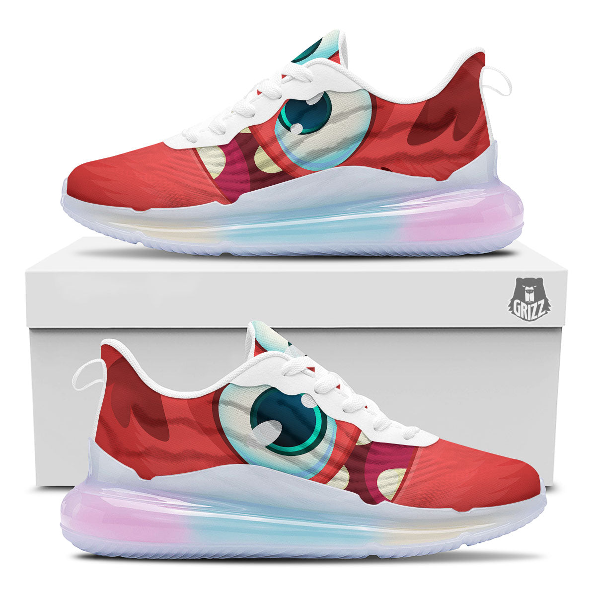 Cartoon Red Monster Face Cute Print Running Sneakers-grizzshop