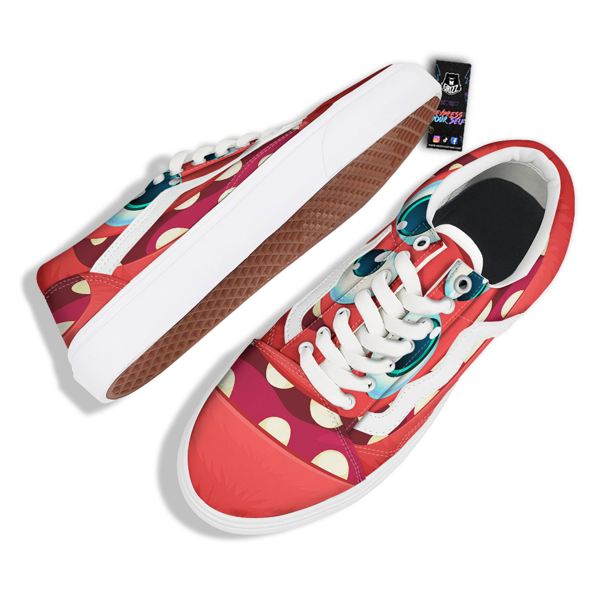 Cartoon Red Monster Face Cute Print Skate Shoes-grizzshop