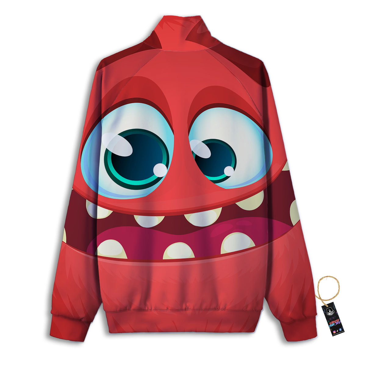 Cartoon Red Monster Face Cute Print Track Jacket-grizzshop