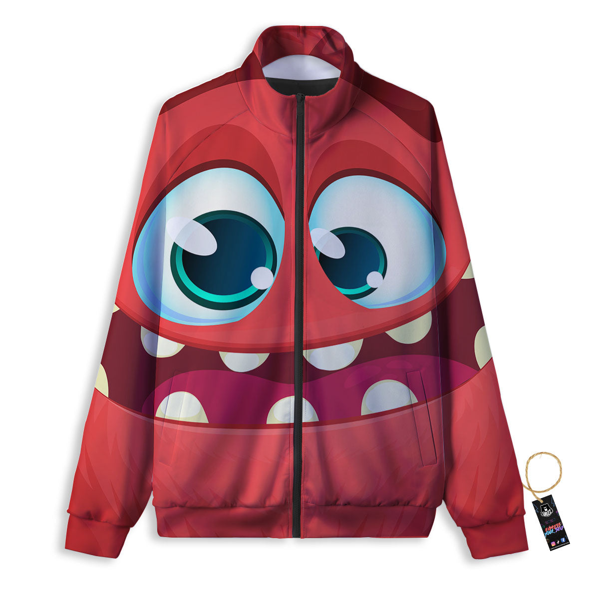 Cartoon Red Monster Face Cute Print Track Jacket-grizzshop