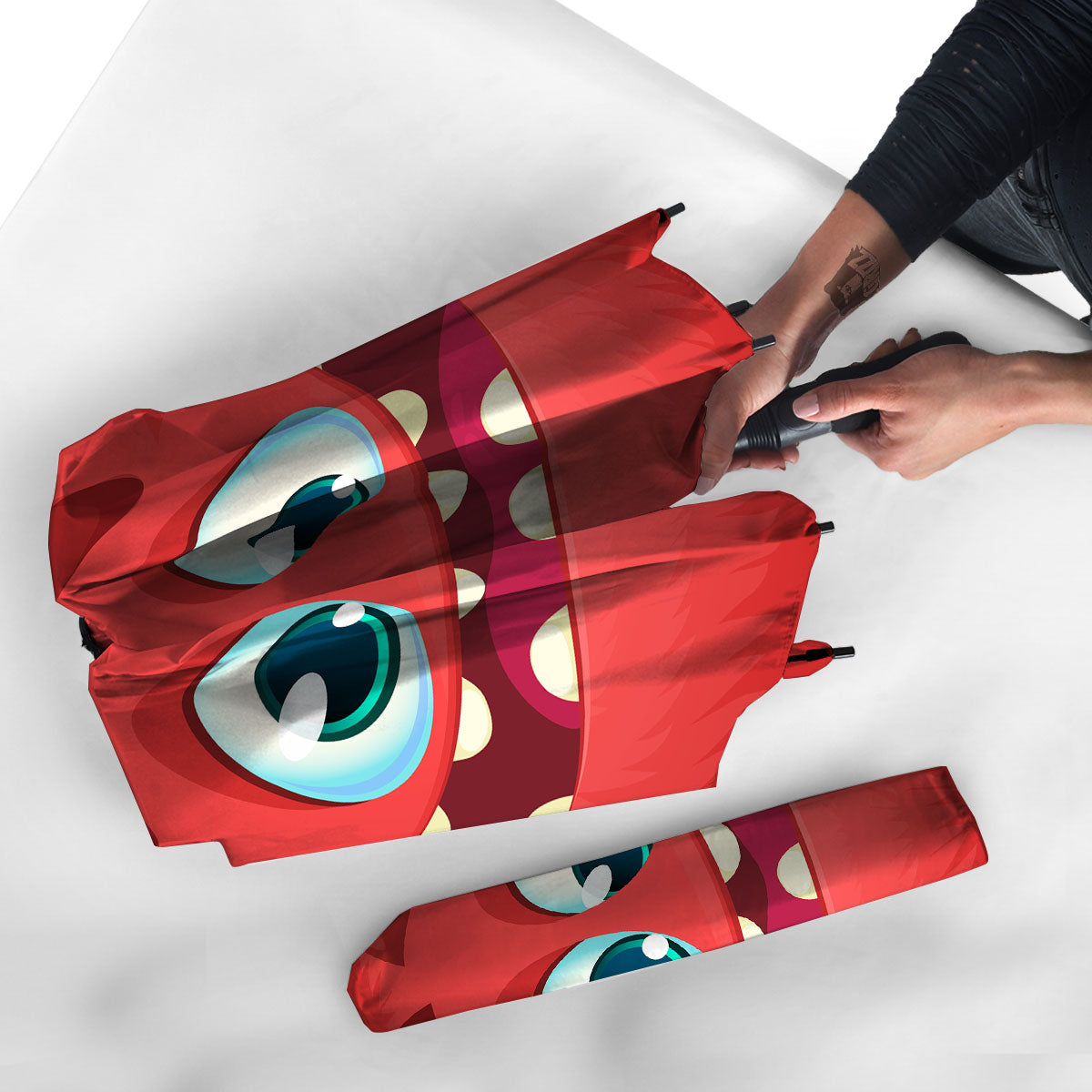 Cartoon Red Monster Face Cute Print Umbrella-grizzshop