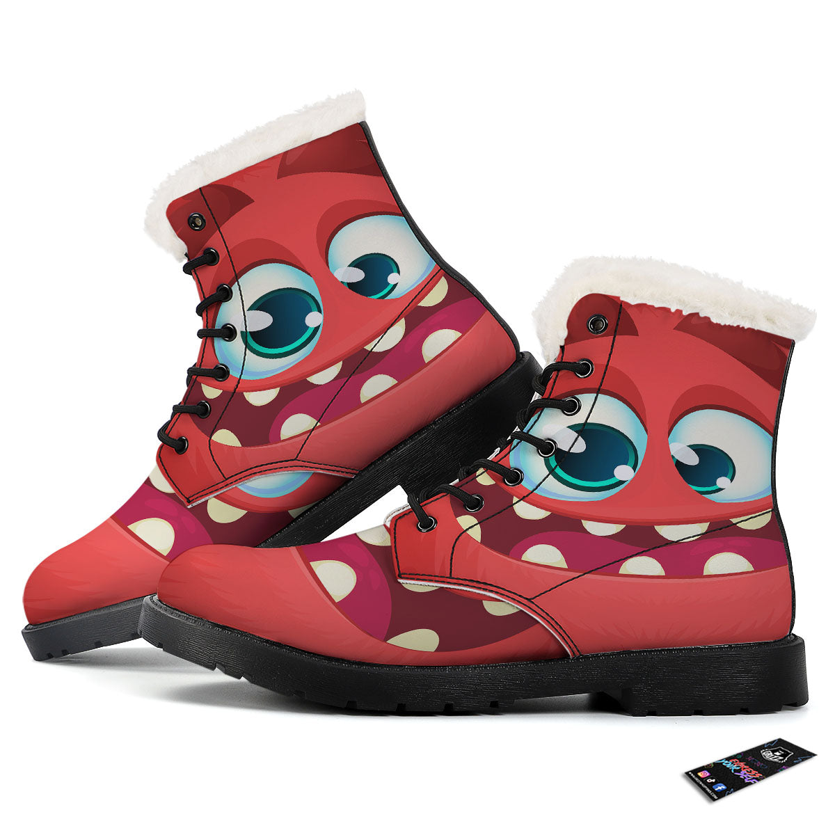 Cartoon Red Monster Face Cute Print Winter Boots-grizzshop
