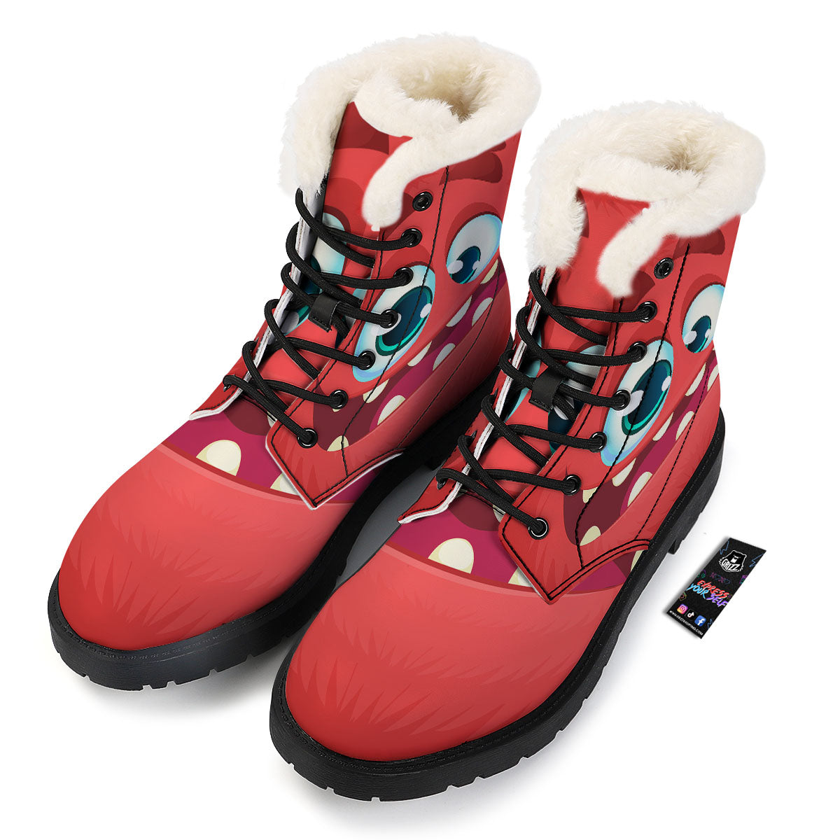 Cartoon Red Monster Face Cute Print Winter Boots-grizzshop