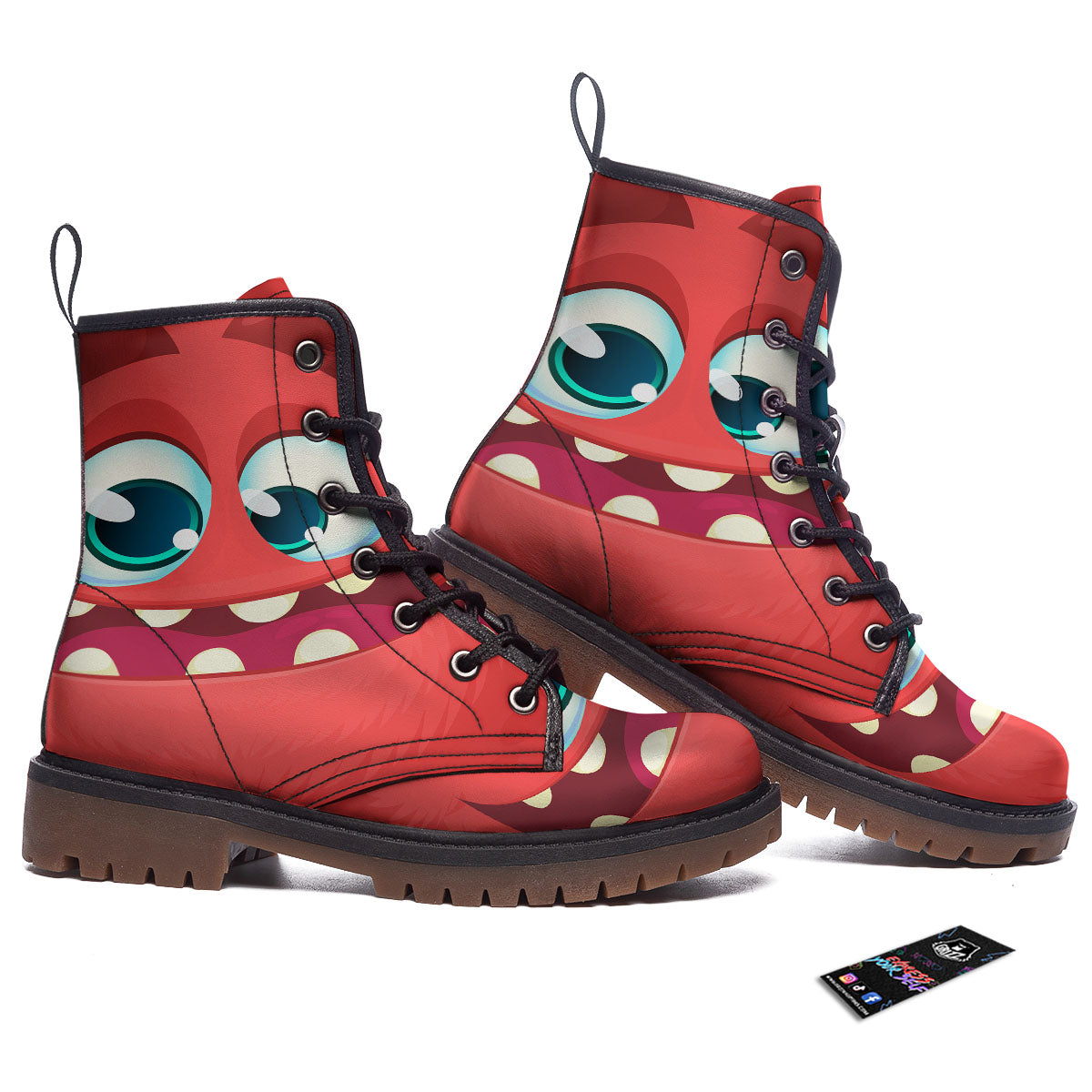 Cartoon Red Monster Face Cute Print Work Boots-grizzshop
