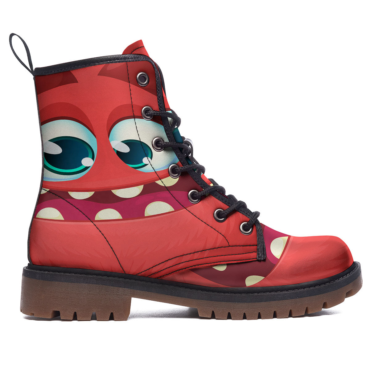 Cartoon Red Monster Face Cute Print Work Boots-grizzshop