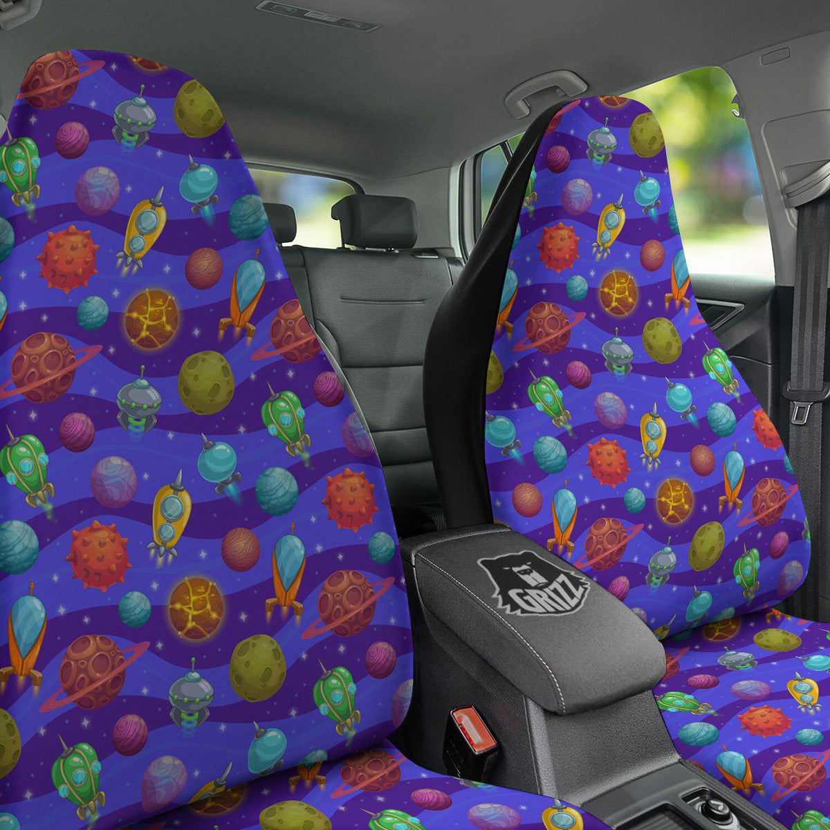 Cartoon Space Ships And Planets Print Pattern Car Seat Covers-grizzshop