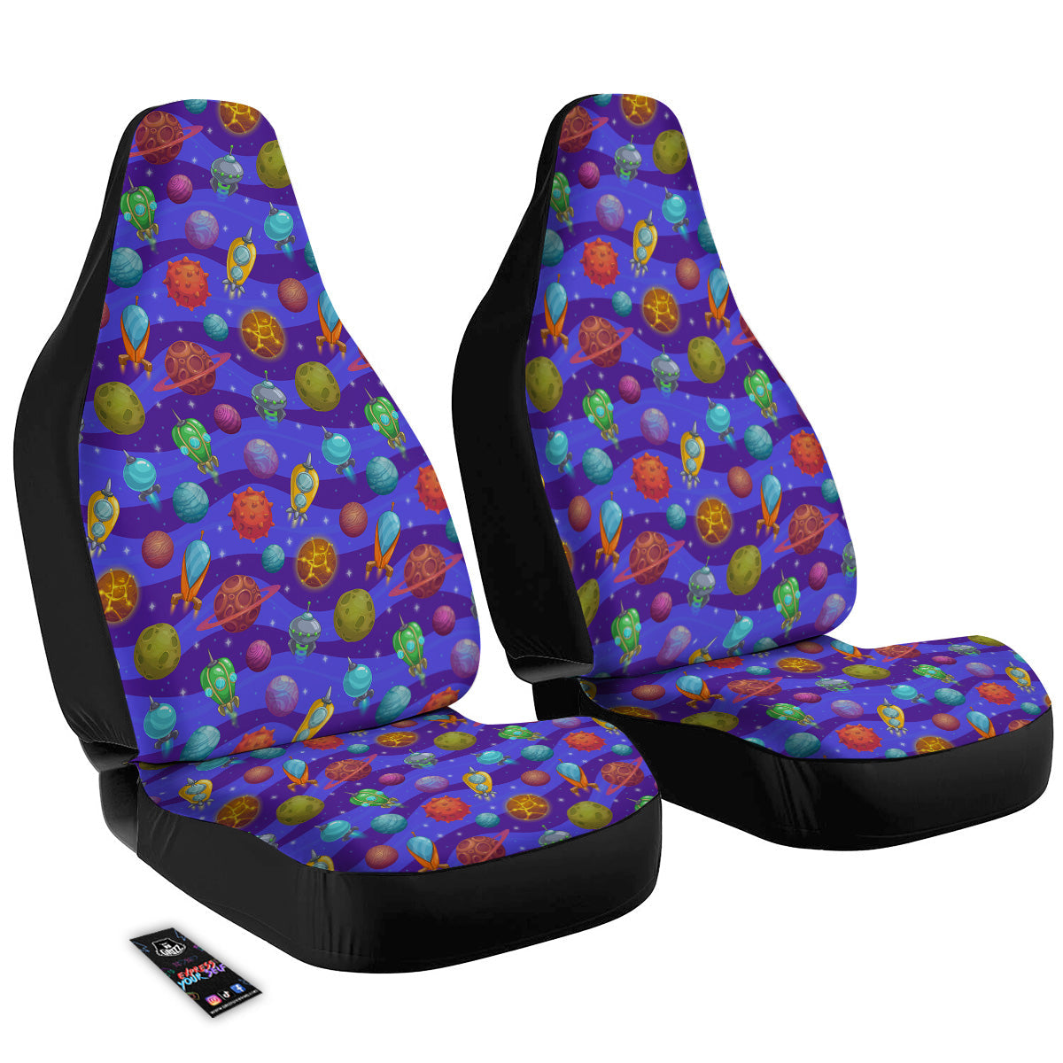 Cartoon Space Ships And Planets Print Pattern Car Seat Covers-grizzshop