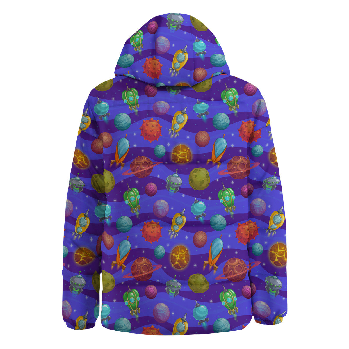 Cartoon Space Ships And Planets Print Pattern Down Jacket-grizzshop