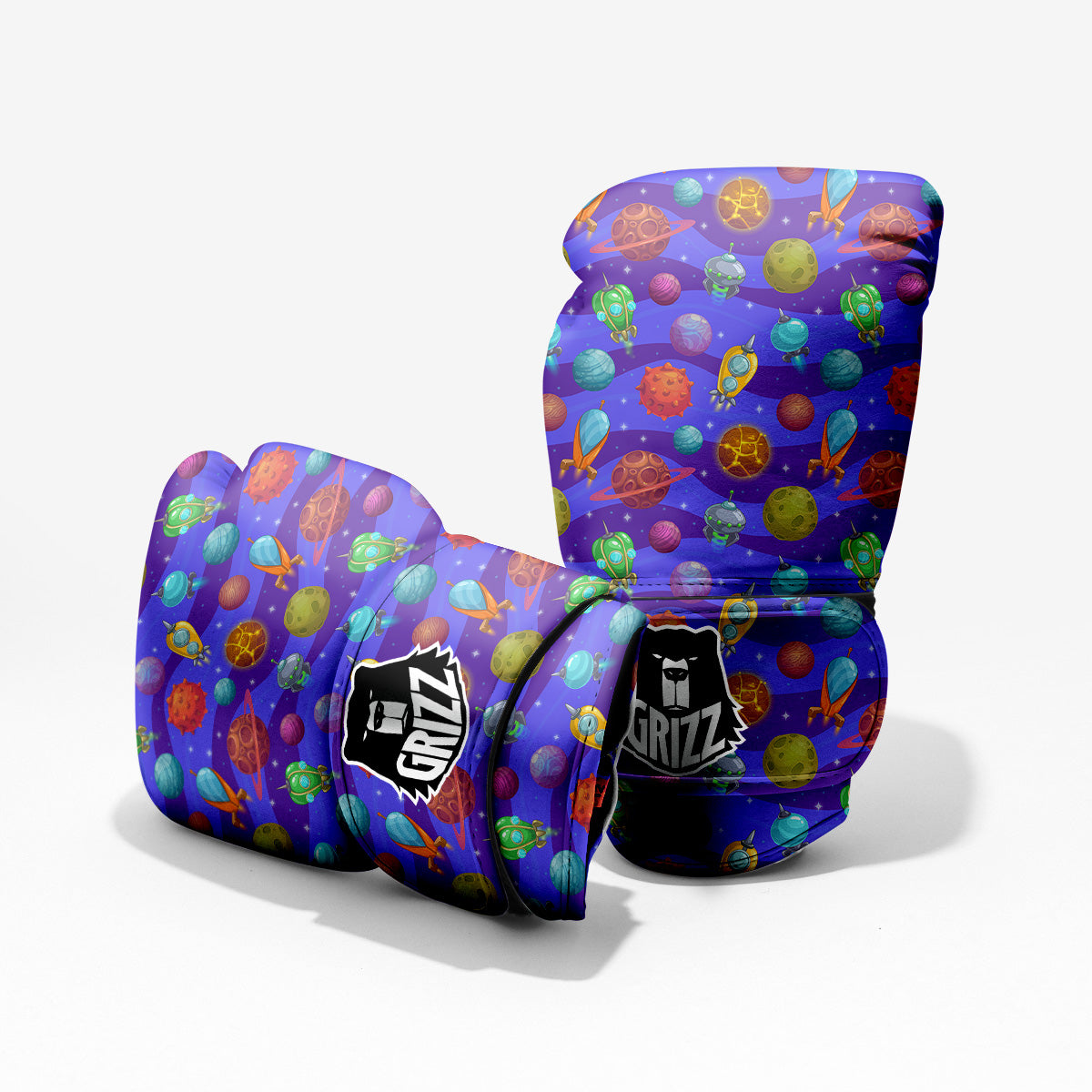 Cartoon Space Ships And Planets Print Pattern Pro Boxing Glove