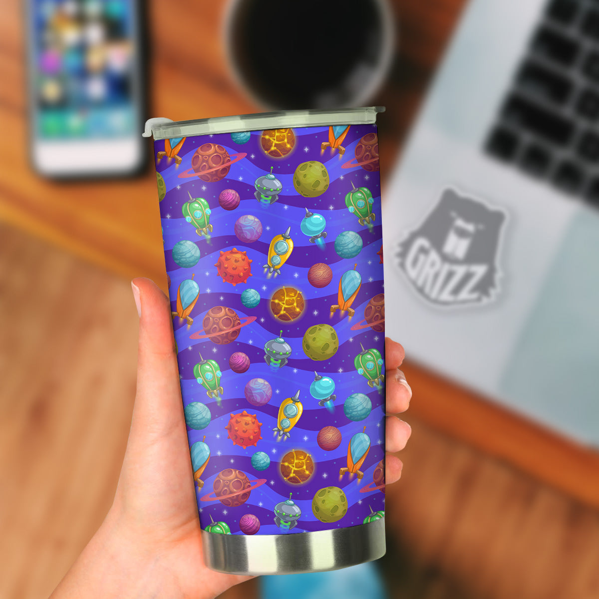 Cartoon Space Ships And Planets Print Pattern Tumbler-grizzshop